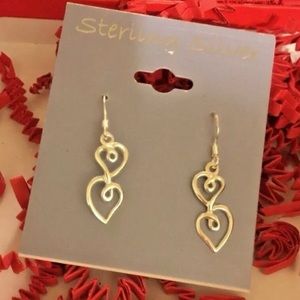 Sterling Silver Dangling Earrings Double Heart Valentine